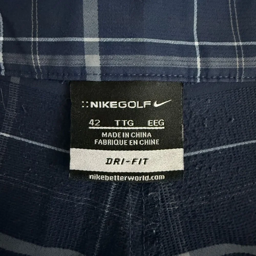 Nike Golf Men's W42 Navy Blue Check Tech Performance Dri-Fit Bermuda Golf Shorts